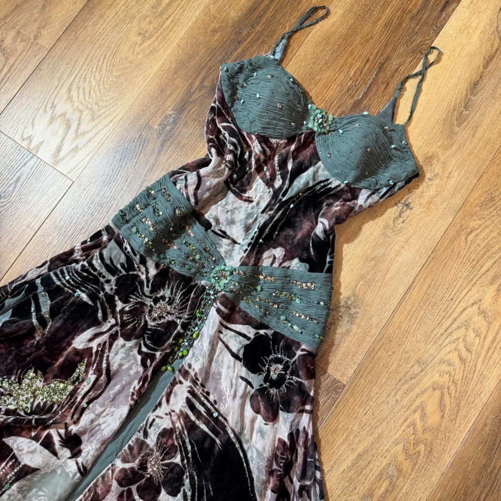 Vintage Y2K Silk Beaded Dress Vintage Drop Waist Vintage Beaded Dress Sue Wong - Picture 3 of 17